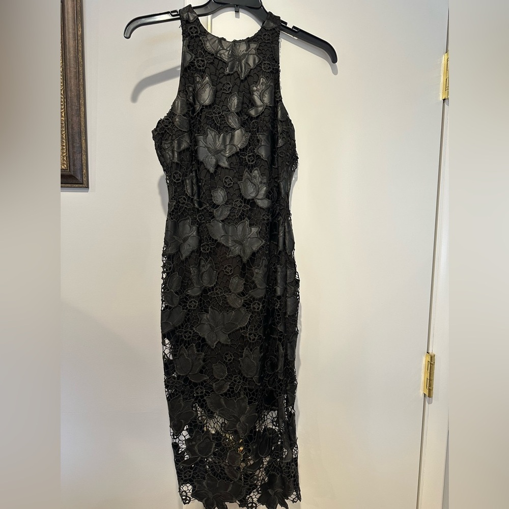 Women’s Alexia Admor black sleeveless flower leather lace dress size Small